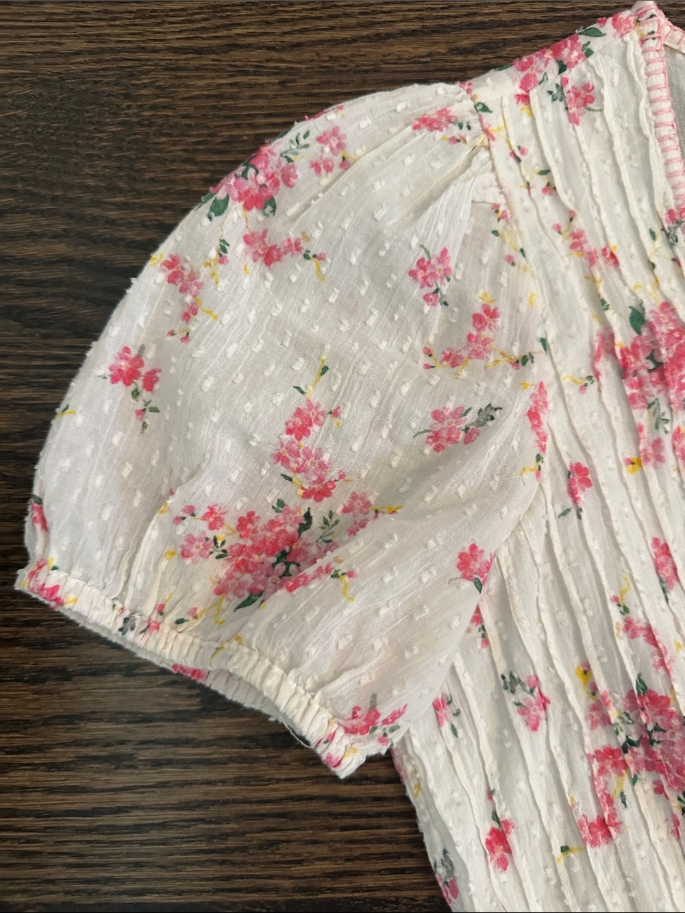 Loveshack Fancy Ivory Floral Mini Dress with Pink Rose Print - Picture 6 of 7